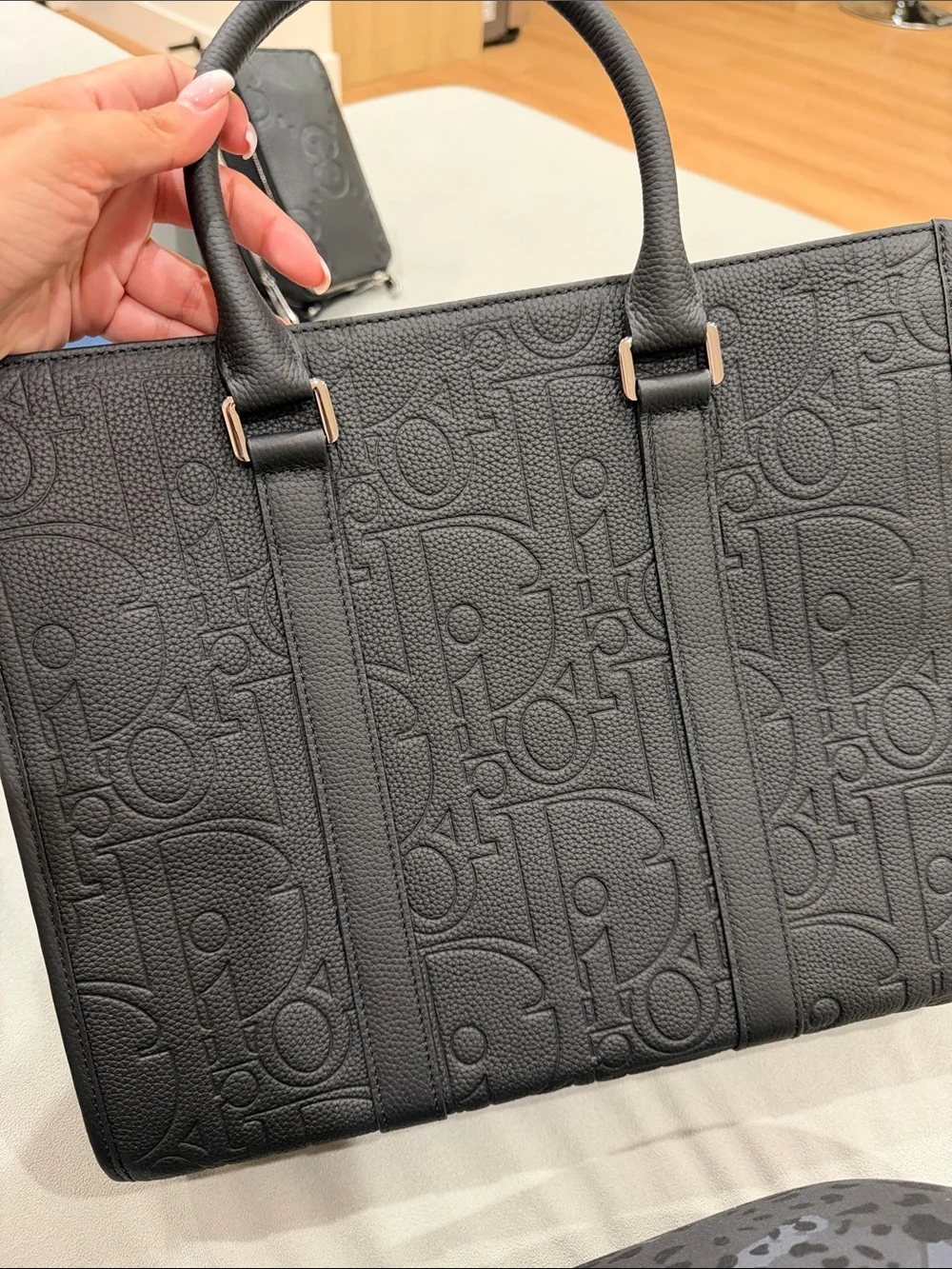 Black Dior Embossed Logo Briefcase Tote